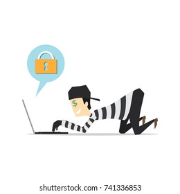 Concept of hacking. Hacker. Thief trying to hack personal information and data.