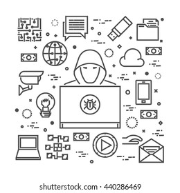 Concept of hacking and internet crimes. Hackers and cyber criminals online. Open path.