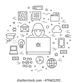 Concept of hacking and internet crimes. Hackers and cyber criminals online. Open path.