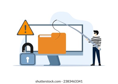Concept of hacking, phishing, fraud and errors, protection, cybercrime, internet security, system technology, theft of personal data. vector banner flat design illustration on white background.