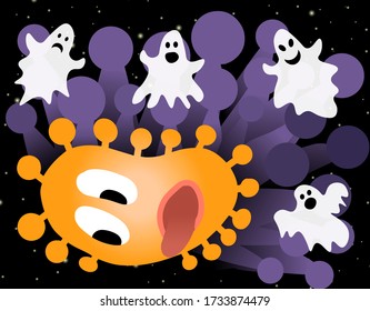 The concept of Halloween 2020 during the coronavirus pandemic. ghosts scare the covid-19 virus