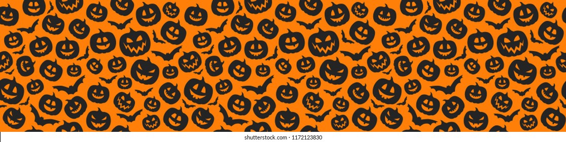 Concept of Halloween pattern with pumpkins. Vector.