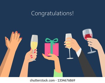 Concept hand congratulations on dark background. Vector illustration.