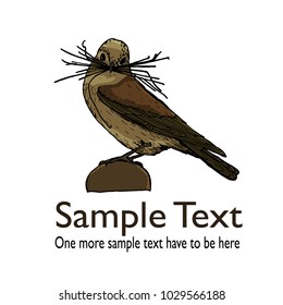 Concept with hand drawn ink bird and place for text. Vector isolated and layered illustration.