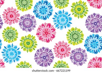 Concept hand drawn life stroke floral illustration. Abstract decorative flower seamless pattern. Image for surface design, header, poster, background in summer vivid color. 