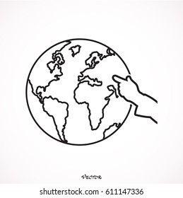 concept hand pointing earth globe.