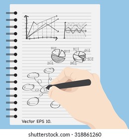 Concept with hand write Finance graph diagram on notebook , Vector Illustration EPS 10.