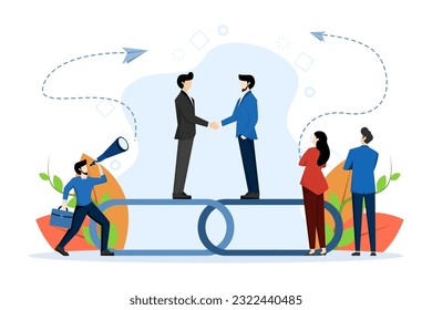 concept of handshake, link as strong union and cooperation, building partnership or cooperation in business. company agreement or contract. Vector illustration on a white background.