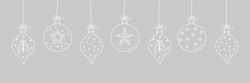 Concept Of Hanging Christmas Balls With Hand Drawn Ornaments. Vector