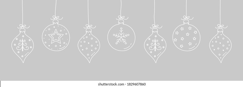 Concept hanging Christmas balls and hand drawn ornaments  Vector