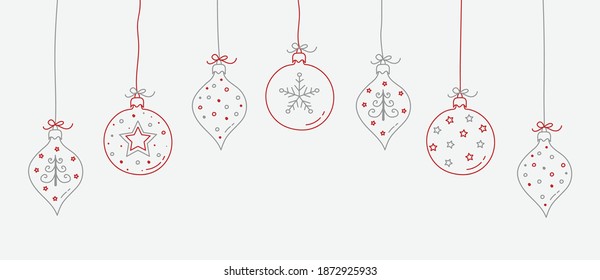 Concept of hanging Christmas balls with hand drawn ornaments. Vector