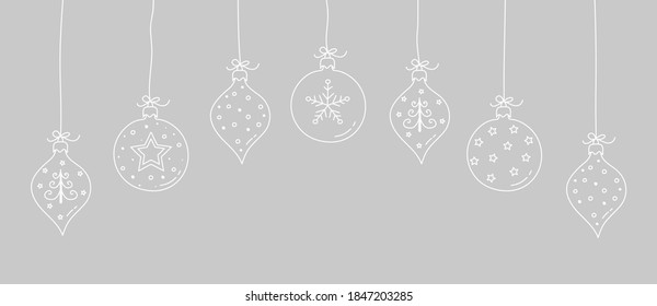 Concept of hanging Christmas baubles. Xmas decoration. Vector 