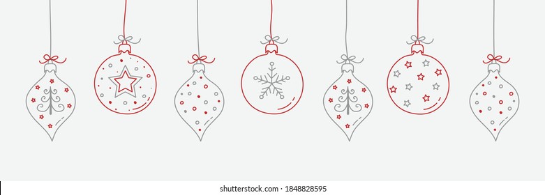 Concept of hanging Christmas baubles. Xmas decoration. Vector 