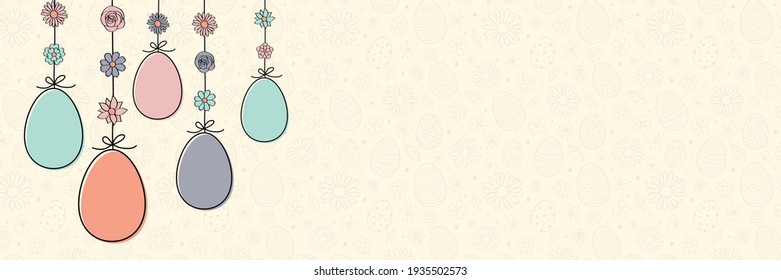 Concept of hanging Easter eggs. Banner. Vector