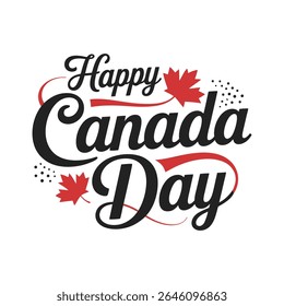 Concept of Happy Canada Day Holiday Invitation Design. Greeting card with hand-drawn calligraphy lettering. Red Leaf Isolated on a white background