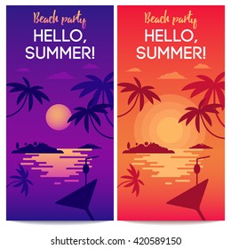 The concept of happy dreaming vacation for traveling blog, web banners or touristic operators. Colorful bright illustration of lonely tropical island. Vector. Easy to edit. 