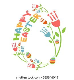 Concept Happy Easter illustration with flowers and eggs. Vector