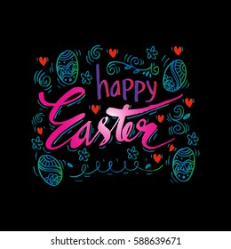Concept Happy Easter illustration with swirl, flower, heart and egg.