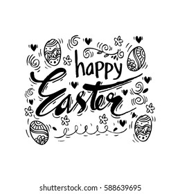 Concept Happy Easter illustration with swirl, flower, heart and egg.