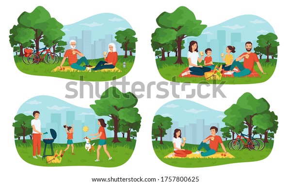 Concept Happy Family Having Picnic City Stock Vector (Royalty Free ...