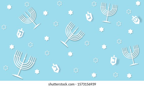 Concept of Happy Hanukkah. Can be used for party flyers banners or web. Vector illustration, Hanukkah design. The illustration contains Jewish holiday symbols such as Dreidle, Menorah.