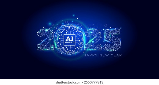 Concept of Happy new year 2025 with enable, start, switch on AI technology. Vector illustration