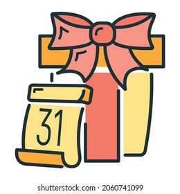Concept happy new year and merry christmas line cartoon icon, xmas label holiday winter time flat vector illustration, isolated symbol on white.