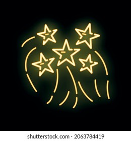 Concept happy new year, merry christmas decoration icon, neon glow xmas label holiday winter time flat vector illustration, isolated symbol on black.