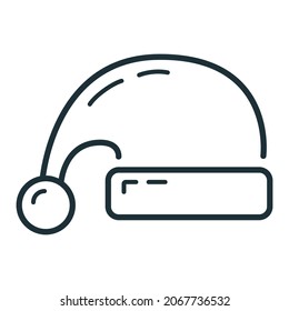 Concept happy new year, merry christmas hat icon, outline xmas label holiday winter time flat vector illustration, isolated symbol on white.