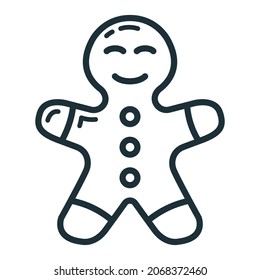 Concept happy new year, merry christmas gingerbread man icon, outline xmas label holiday winter time flat vector illustration, isolated symbol on white.