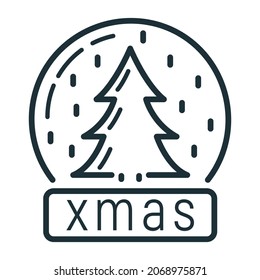 Concept happy new year, merry christmas tree toy icon, outline xmas label holiday winter time flat vector illustration, isolated symbol on white.