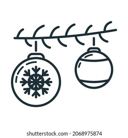 Concept happy new year, merry christmas toy icon, outline xmas label holiday winter time flat vector illustration, isolated symbol on white.
