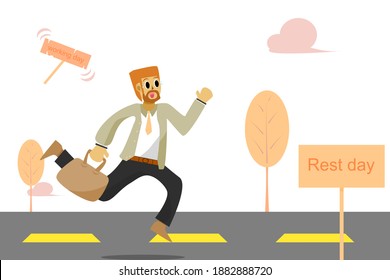 concept happy, rest holiday, lifestyle relax. Business man  Who are running home to relax happily  After work, vector flat style. Illustration for content.  Weekly holidays, vacations, happiness