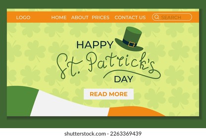 Concept Of Happy St Patricks Day Landing With Clovers For Online Shop Flat Style Vector Illustration