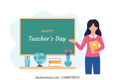 Concept Happy Teachers Day Female Teacher Stock Vector (Royalty Free ...