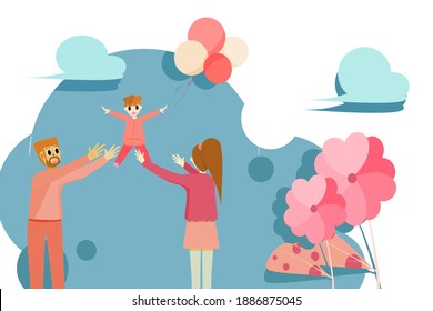 Concept happy time, lifestyle happiness. Happy family father mother and daughter are having fun.  Vector illustration for content  Family activities, happy holidays, vacations, relaxation lifestyles