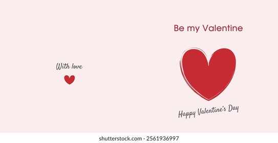 Concept of Happy Valentines Day and Love card. Abstract template in modern style with heart and inscription Be my Valentine. Suitable for postcards, banners, social networks and websites.