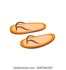 Concept Hawaii beach flip flops. This illustration depicts a pair of colorful flip-flops with a beach and palm tree motif, set against a white background. Vector illustration.