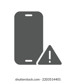 Concept of hazard or error notification in mobile phone. Warning about spam, secure connection. malware attack notification mobile, phone, icon. Vector illustration filled outline style EPS10