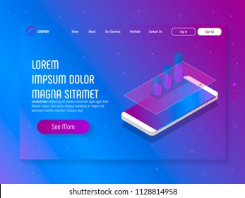 The concept head of the website, landing page template. Isometric vector 