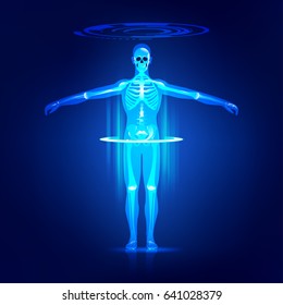 concept of health care technology, body scan with skeleton analysis