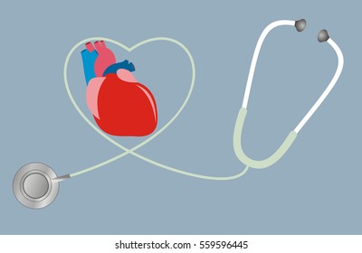 A concept for health of heart. stethoscope in shape of heart. Vector