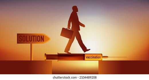 Concept of the health pass to fight against the contagion of virus with the passage through vaccination to move forward.