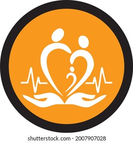 concept for health service business. Family health care logo include hands and heart with white family father mother and kids