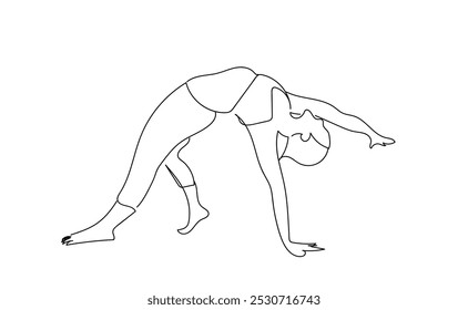 The concept of health and sports. 
 Continuous one single line drawing of exercising woman , the girl is engaged in Pilates fitness yoga training. Hand made vector not AI.