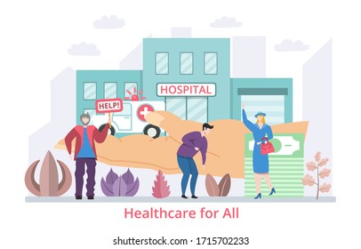 Concept of Healthcare for All, flat design vector illustration