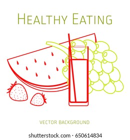 Concept of a healthy diet, vector background, assorted fresh fruits, healthy lifestyle, banner, silhouette Concept of a healthy diet, vector background, assorted fresh fruits, healthy lifestyle, banner, silhouette