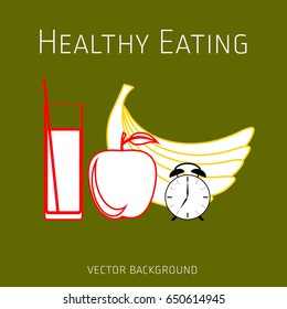Concept of a healthy diet, vector background, assorted fresh fruits, healthy lifestyle, banner, silhouette