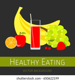 Concept of a healthy diet, vector background, assorted fresh fruits, healthy lifestyle, banner