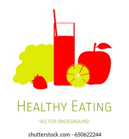 Concept of a healthy diet, vector background, assorted fresh fruits, healthy lifestyle, banner, silhouette